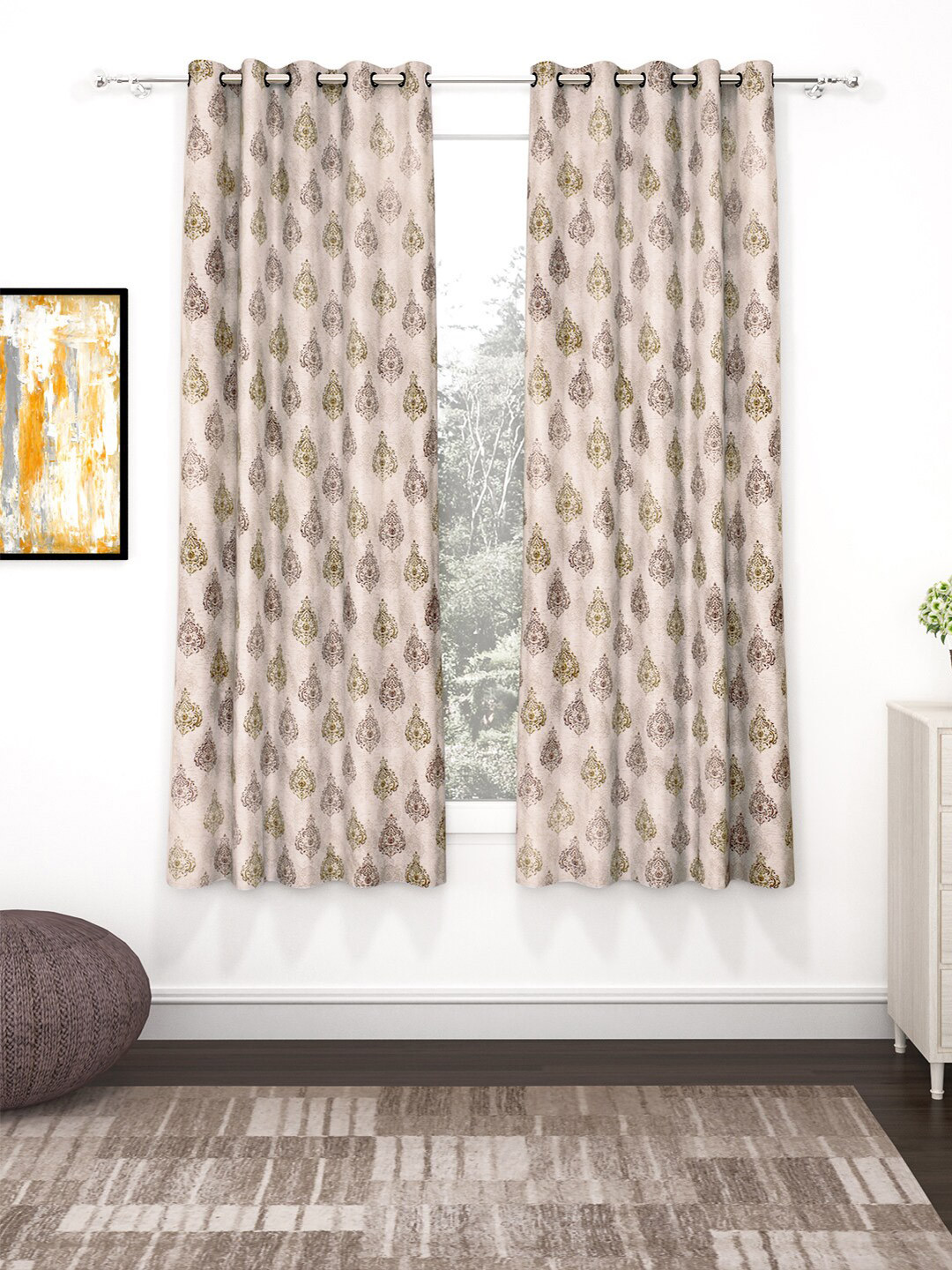 Bedspun Raga Brown & Mustard 2 Pieces Ethnic Motifs Window Curtains