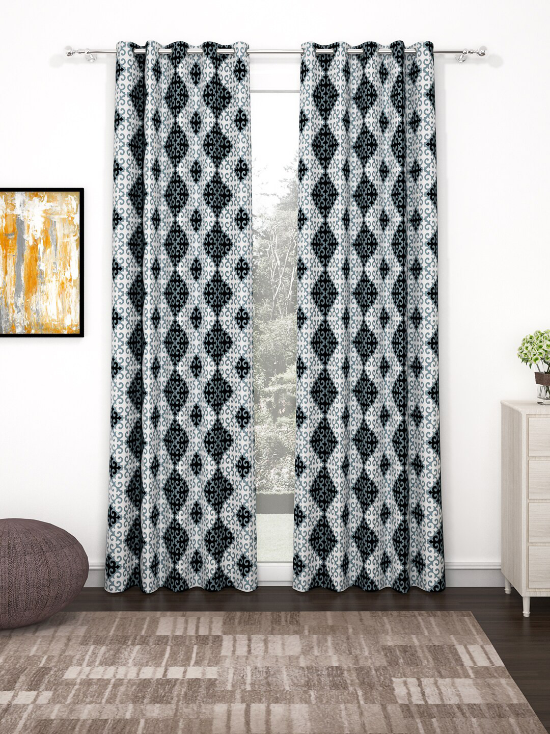 Bedspun Raga Grey & White 2 Pieces Ethnic Motifs Door Curtains