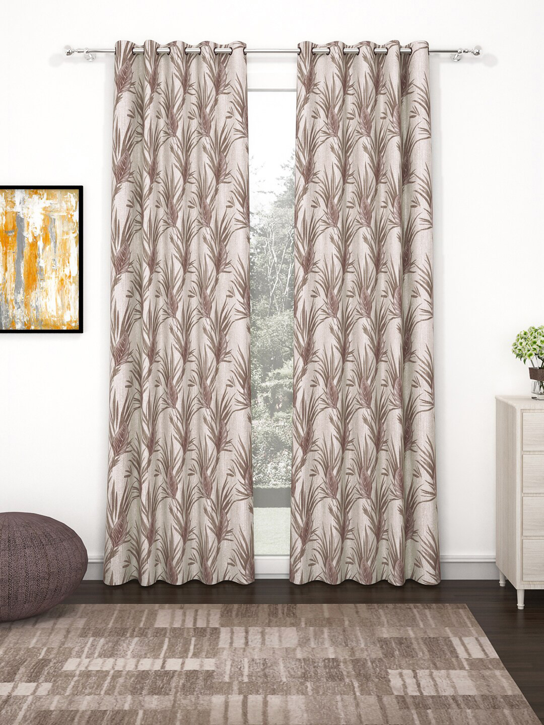 Bedspun Brown & Beige 2-Pieces Floral Door Curtains