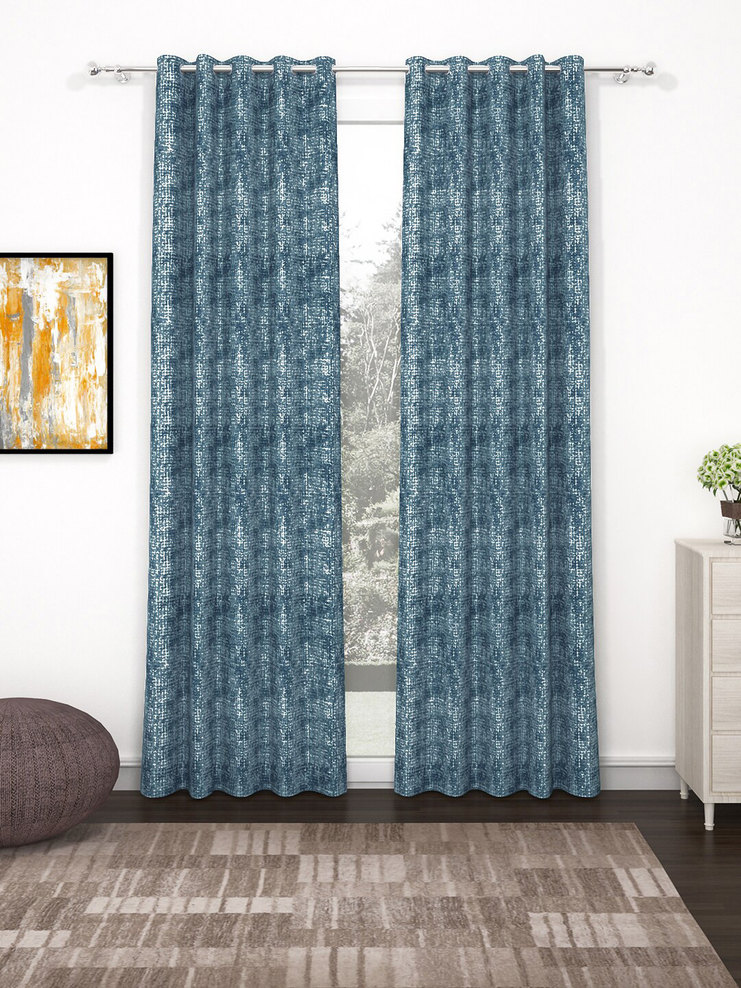 Bedspun Blue 2-Pieces Abstract Door Curtains
