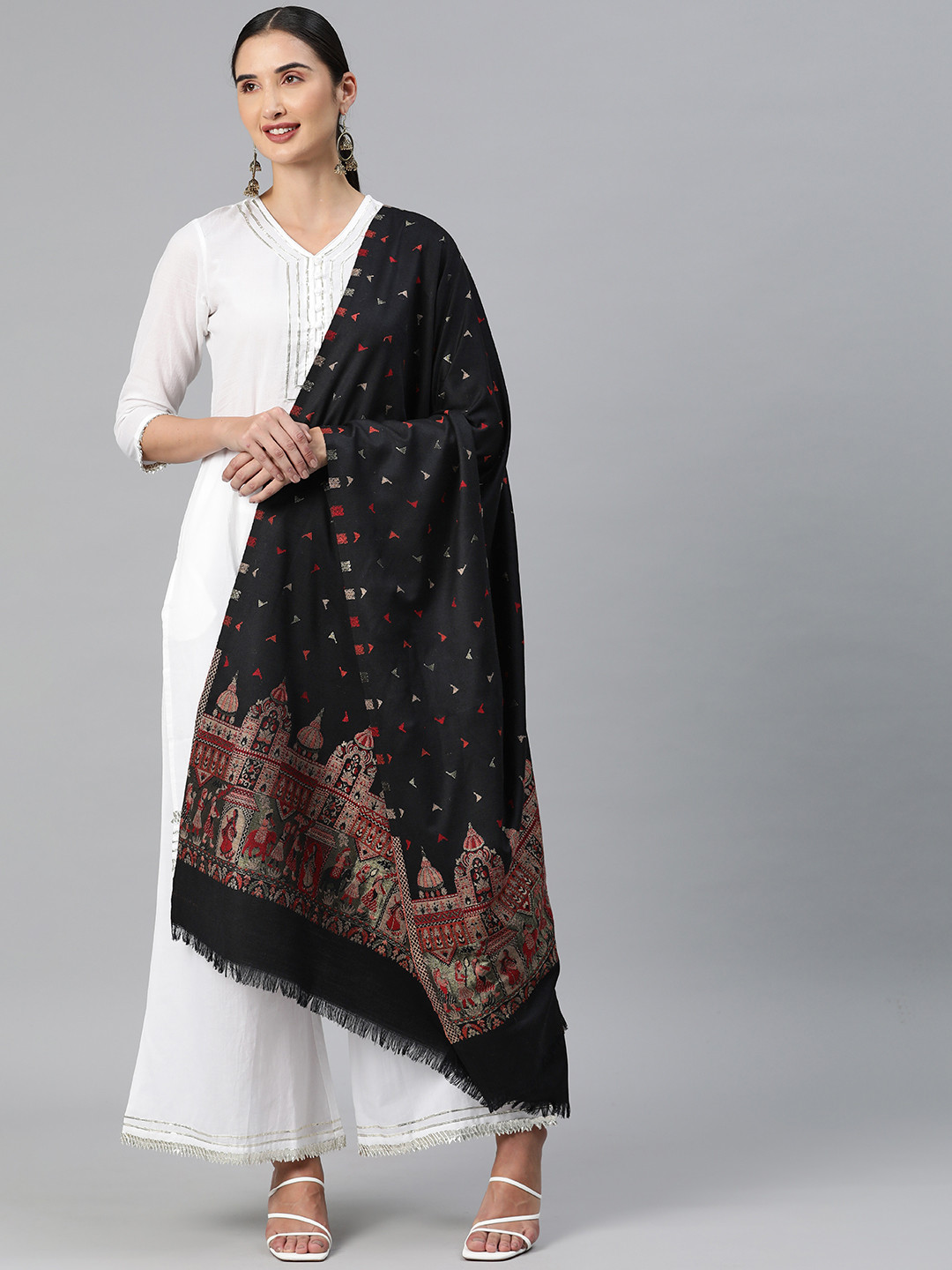 HK colours of fashion Women Tribal Woven Design Pashmina Shawl