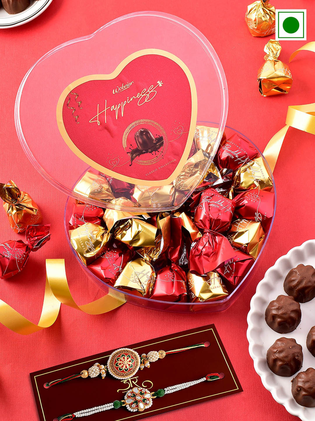 Hyperfoods Set Of 2 Beaded Enamelled Rakhi With Wobniar Chocolate Gifts 220 g