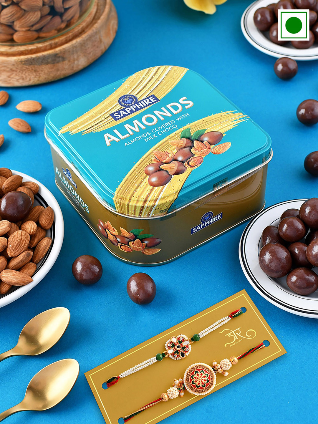 Hyperfoods Set Of 2 Stone Studded Rakhi With Chocolate Gift Set