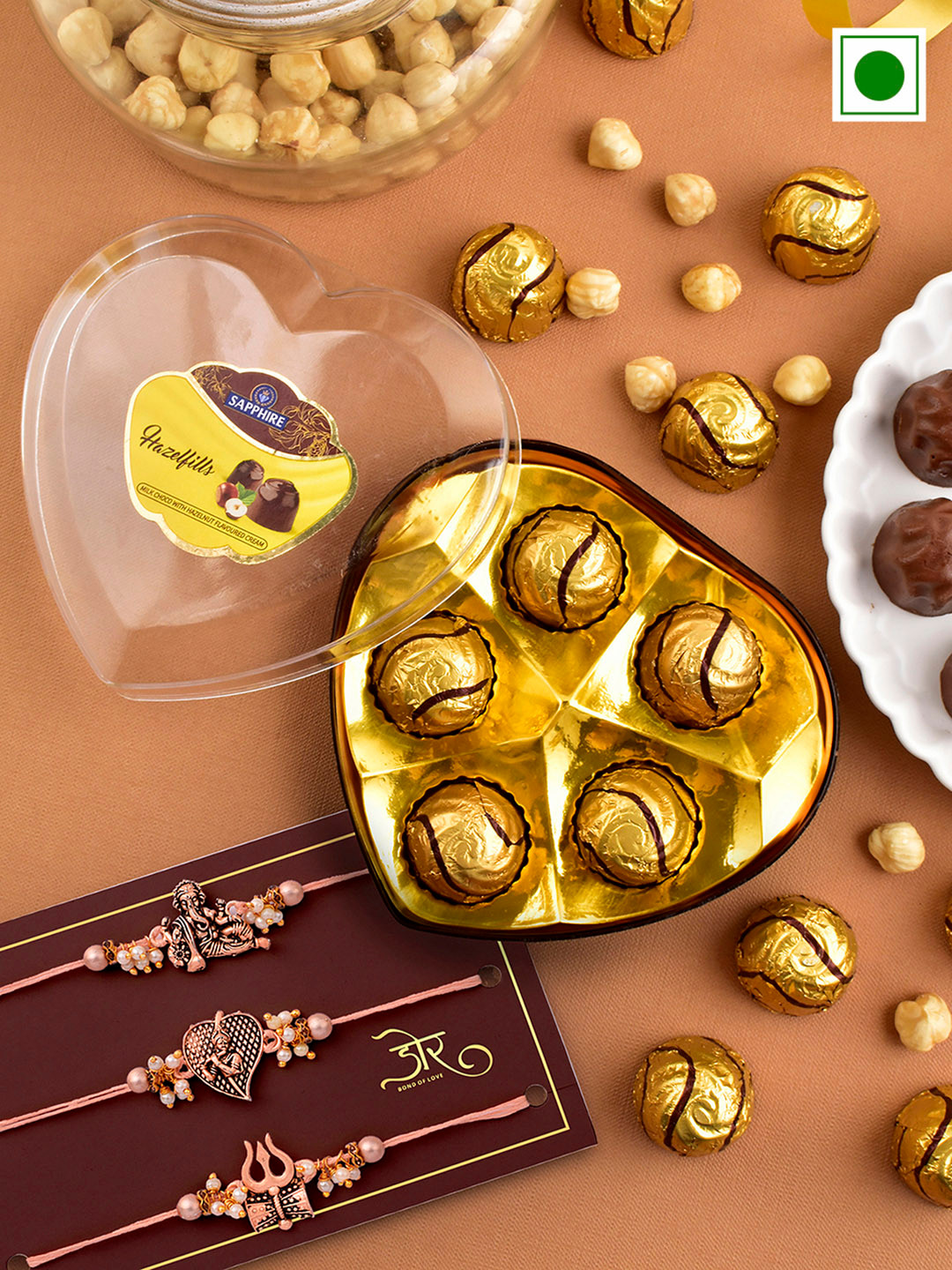 Hyperfoods Sapphire Hazelfills With 3 Bhai Bhabhi Rakhi 70g