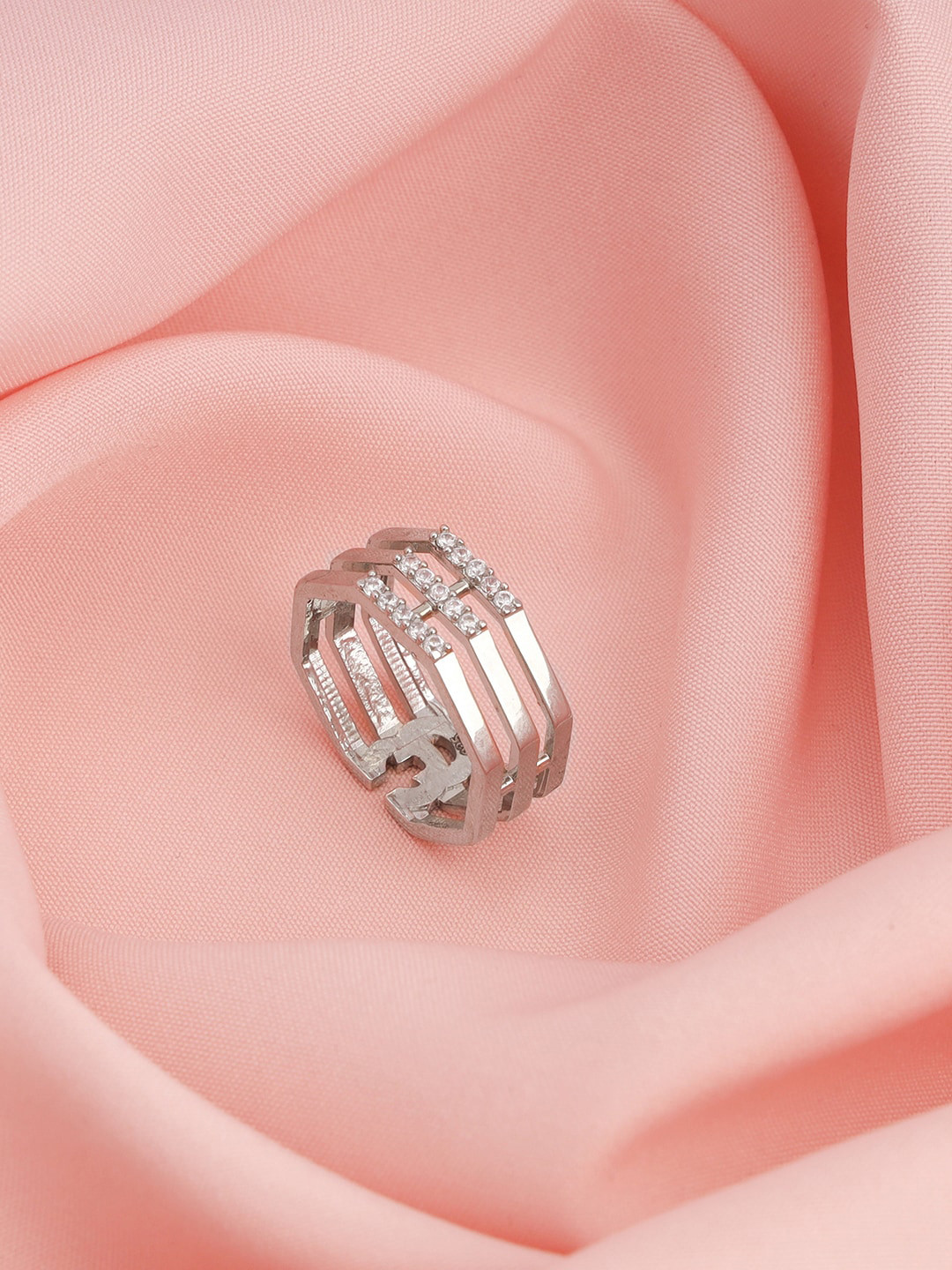 GIVA 925 Sterling Silver Rhodium-Plated Cubic Zirconia-Studded Octagonal Elegance Ring