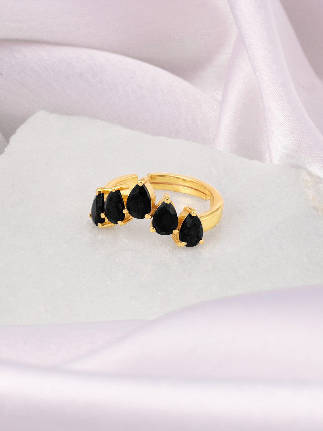 GIVA 925 Sterling Silver Gold-Plated Stone-Studded Ring