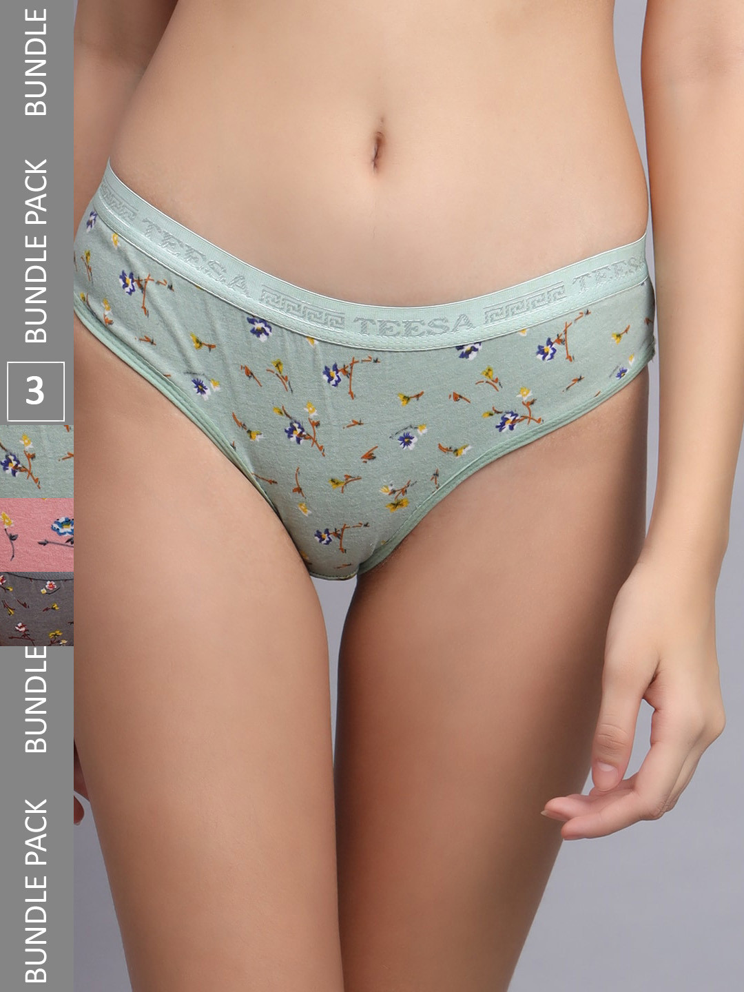 FiveFlag Pack Of 3 Printed Cotton Anti Bacterial Hipster Briefs