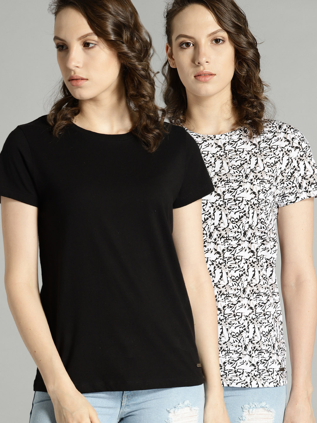 Roadster Women Pack of Two Round Neck Pure Cotton T-shirts