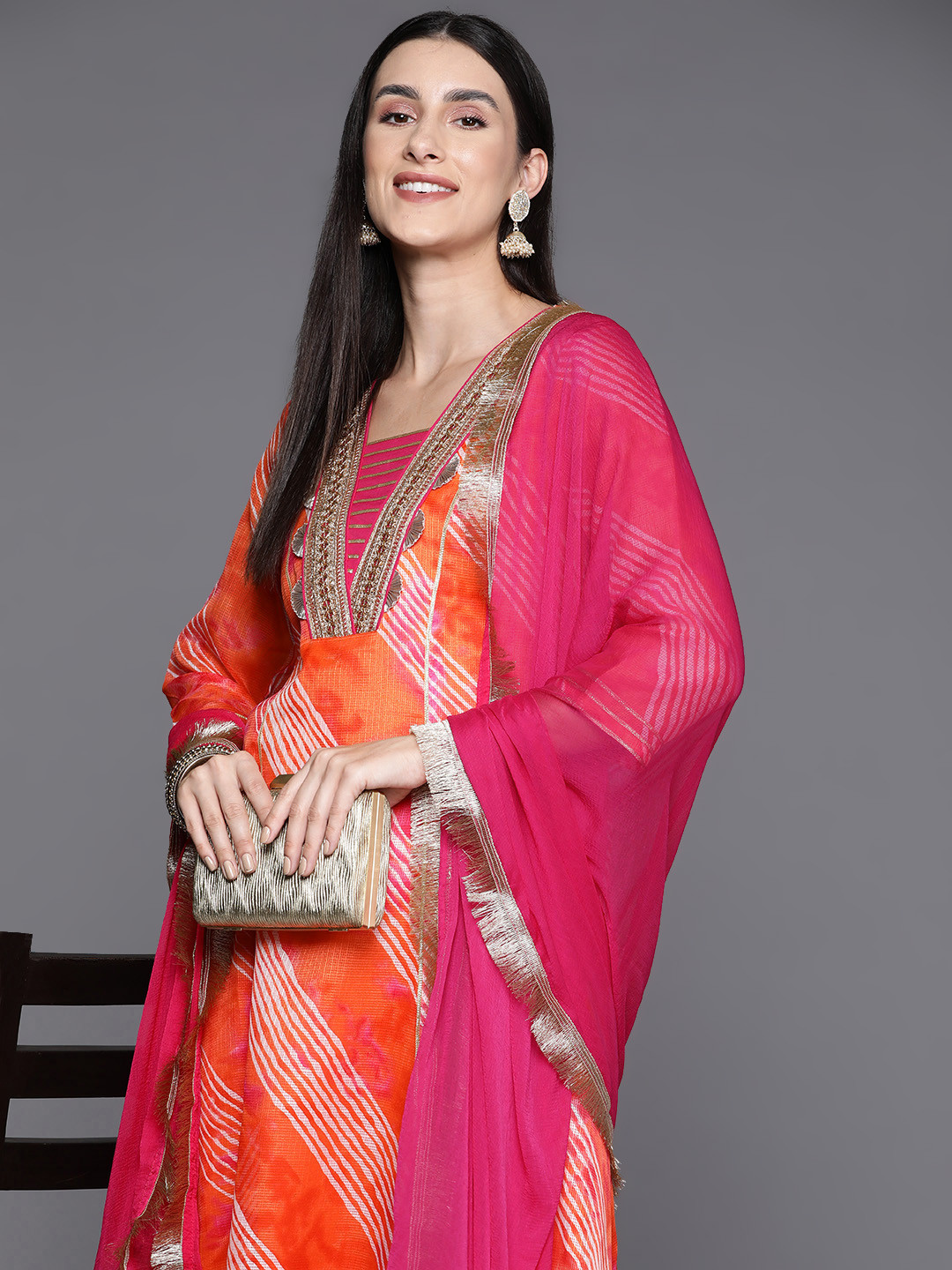 Varanga Women Yoke Design Panelled Thread Work Kurta with Trousers & Dupatta