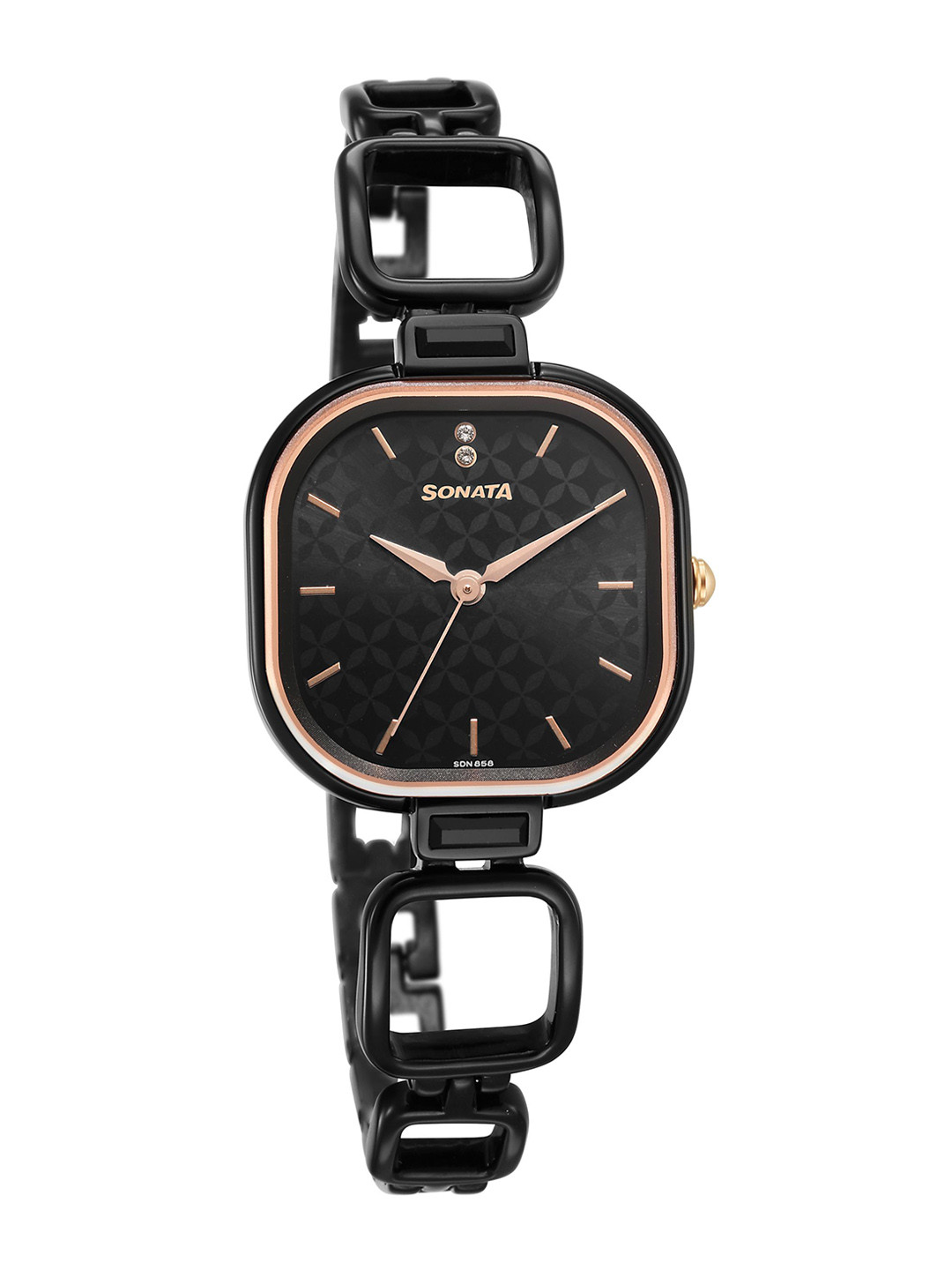 Sonata Women Brass Dial & Stainless Steel Bracelet Style Straps Analogue Watch 8186KM01
