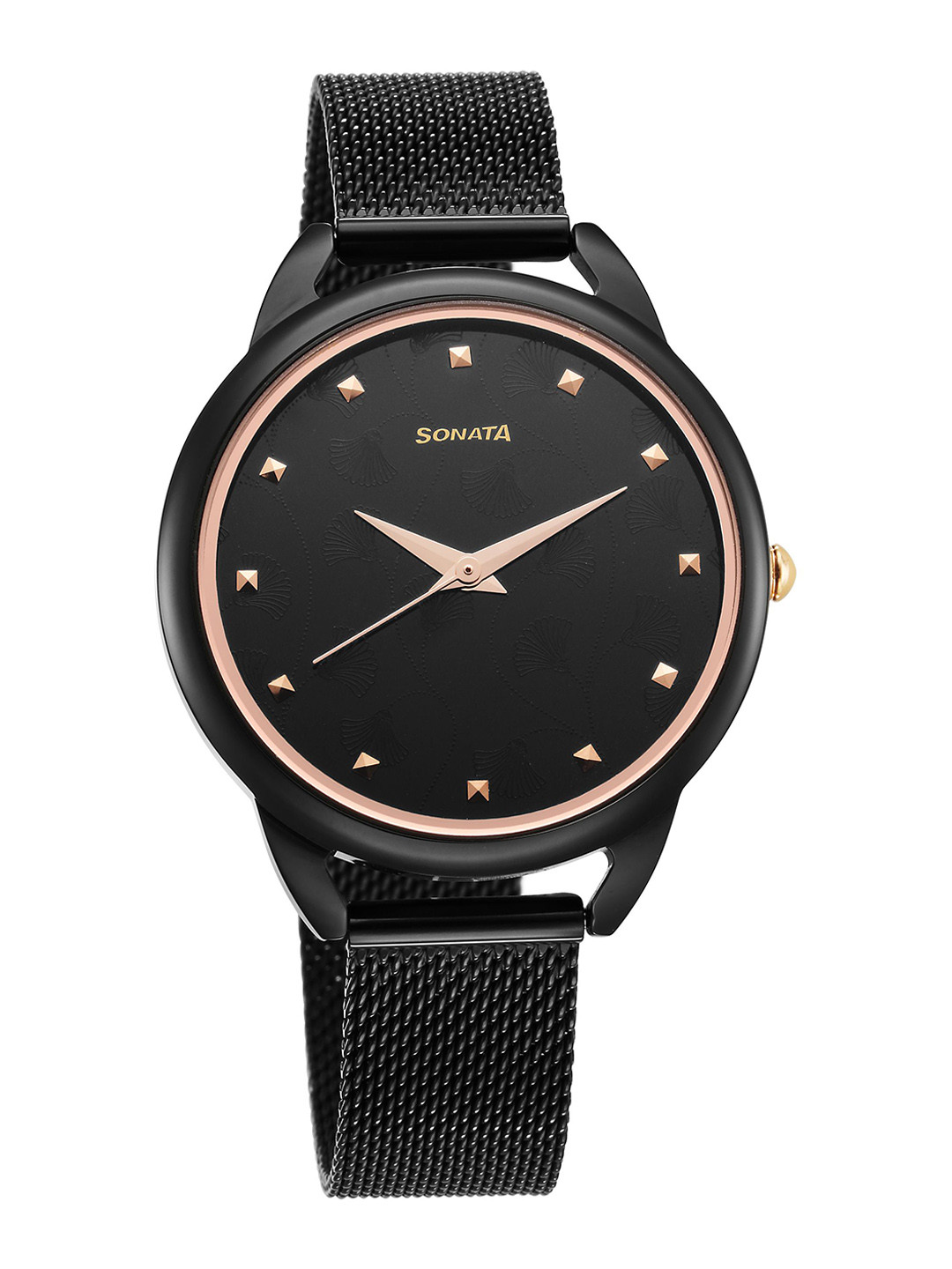 Sonata Women Brass Embellished Dial & Stainless Steel Straps Analogue Watch 87051KM01