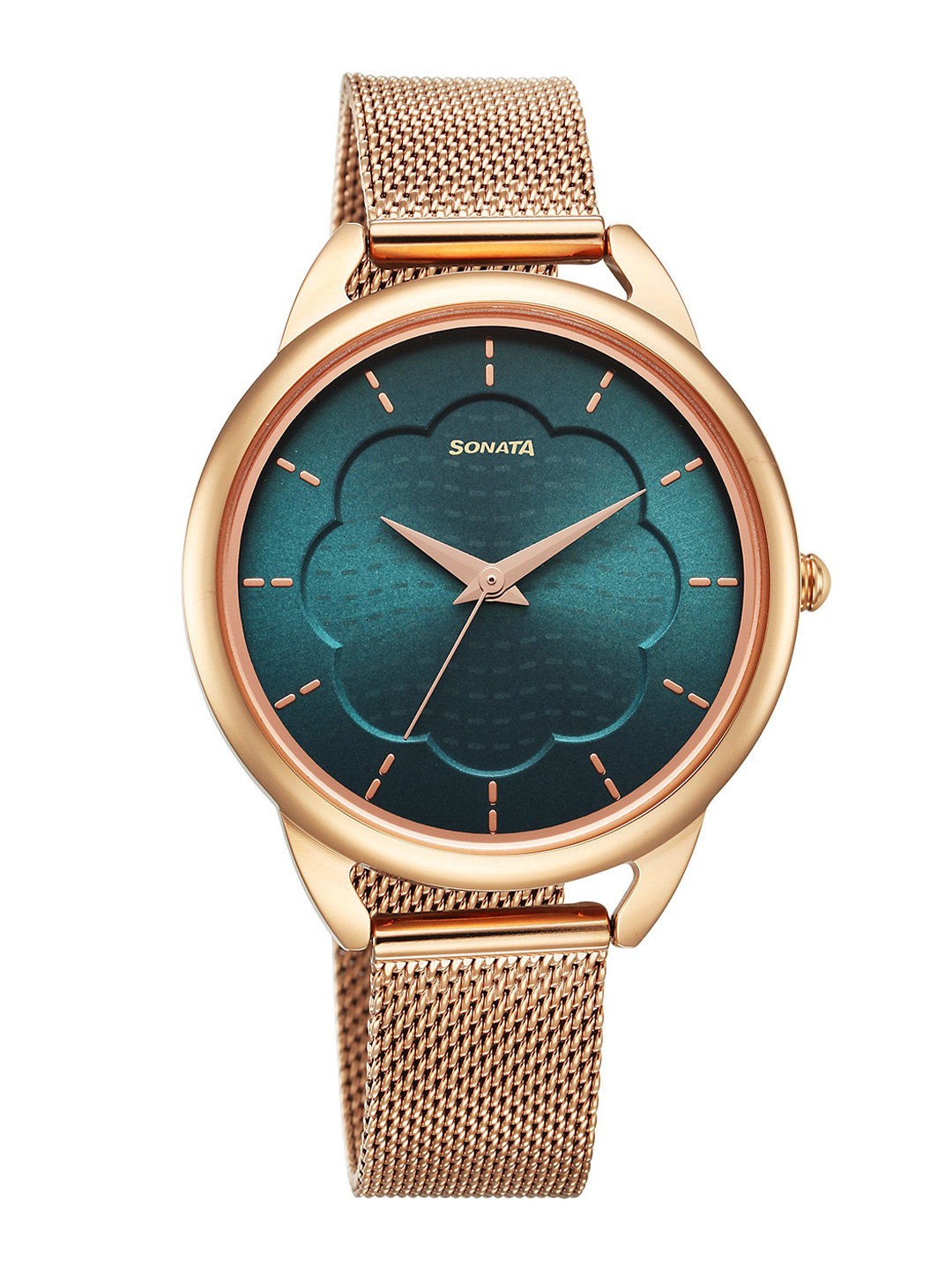 Sonata Women Brass Dial & Stainless Steel Bracelet Style Straps Analogue Watch 87051WM01