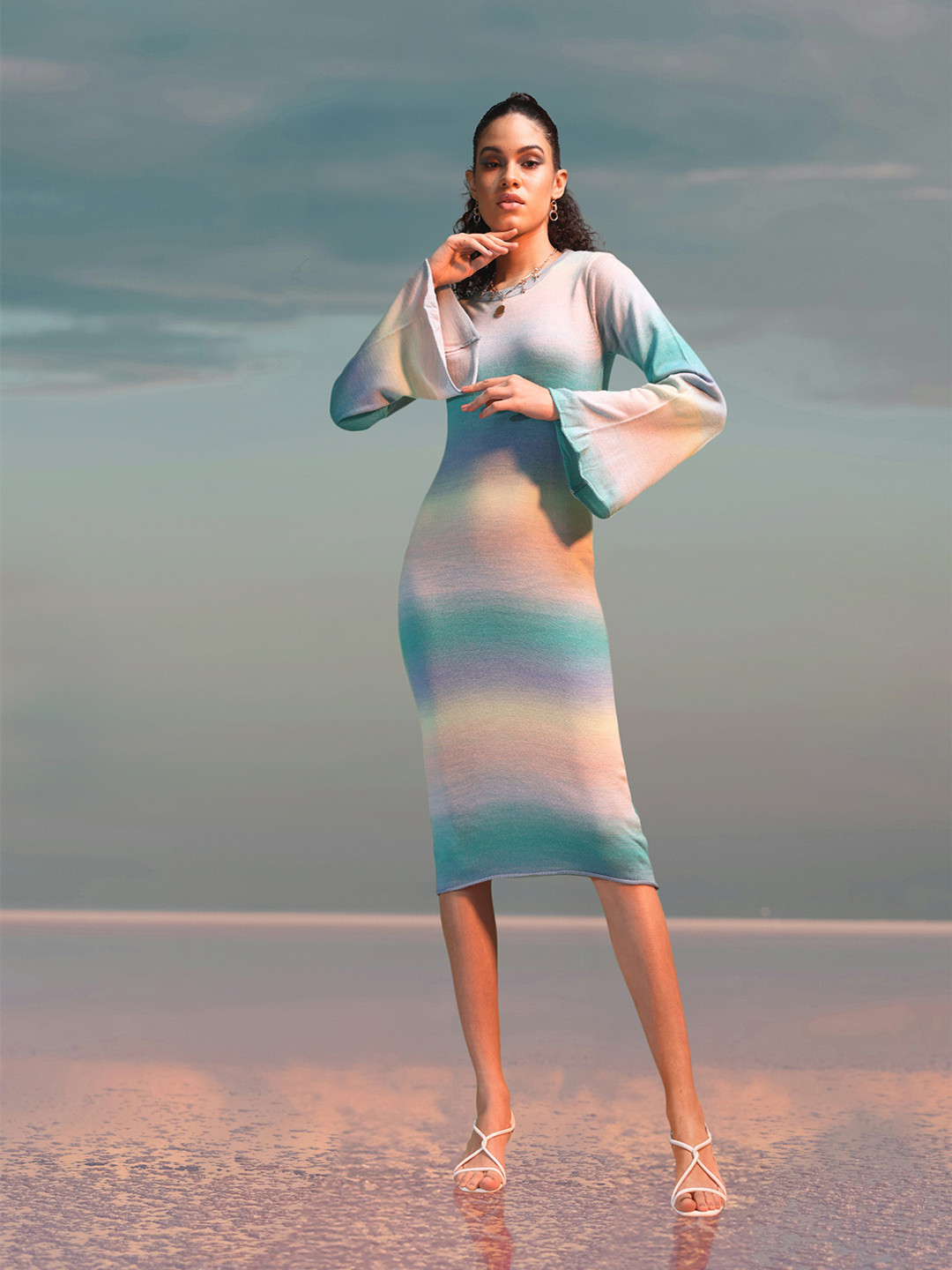 all about you Ombre Flared Sleeve October-Fascination Infatuation Sheath Dress