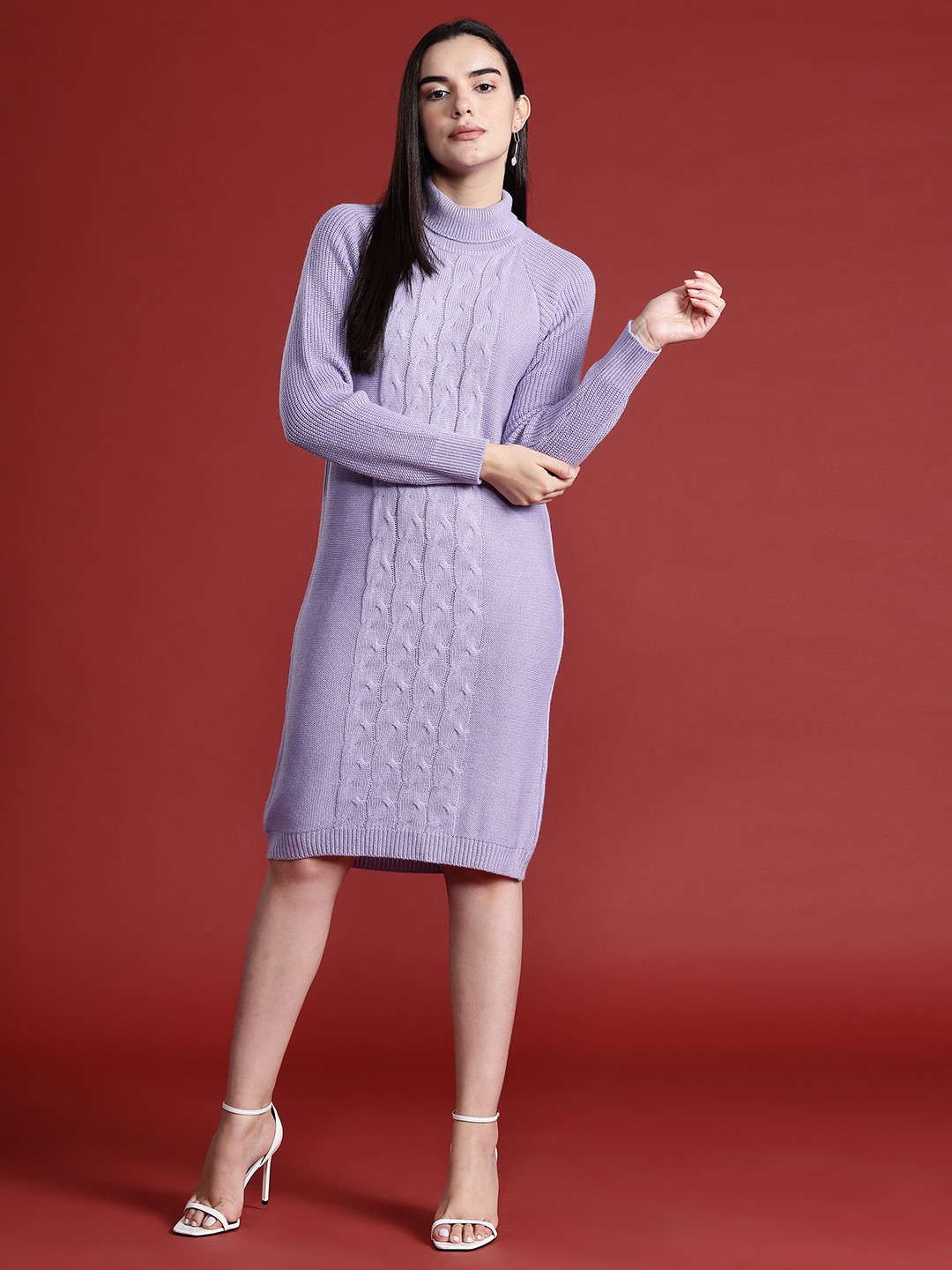 Buy all about you Turtle Neck Cable Knit Sheath Sweater Dress 