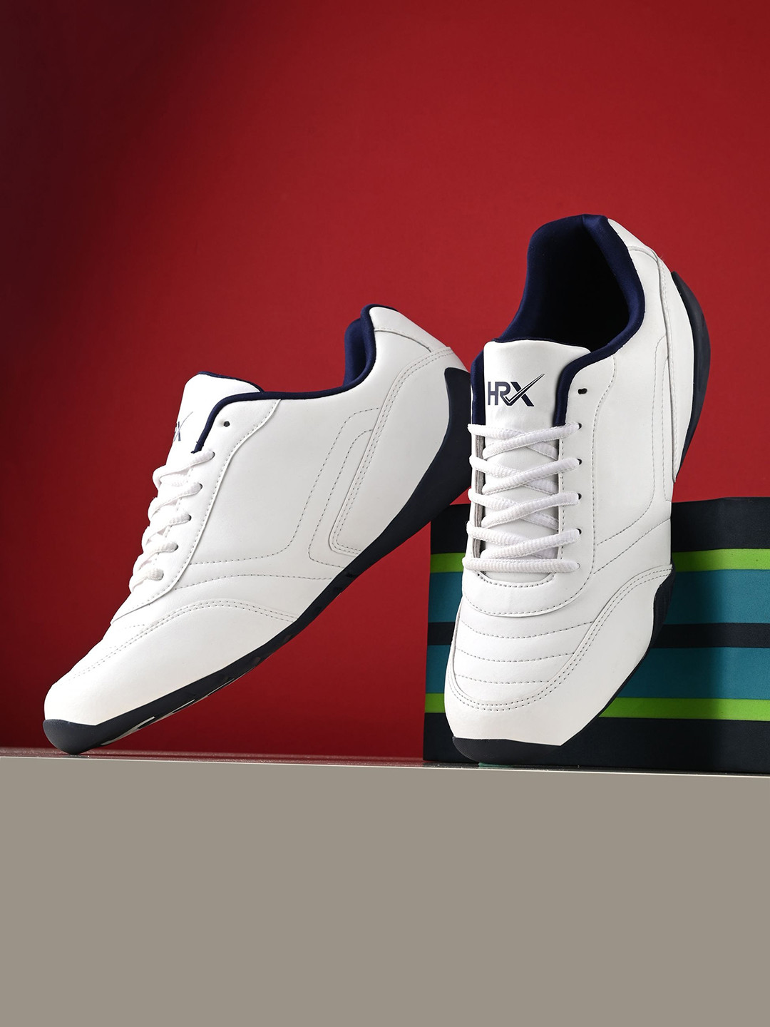 HRX by Hrithik Roshan Men White & Navy Blue Lightweight Motorsports Sneakers