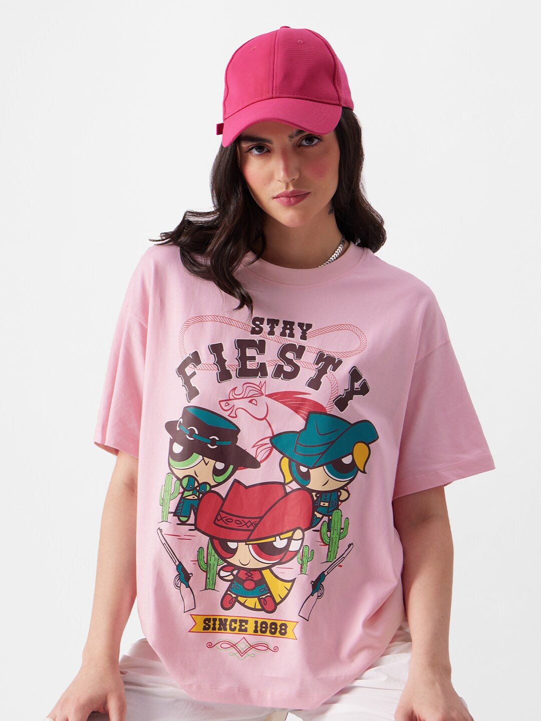 The Souled Store Pink Graphic Printed Powerpuff Girls Oversized T-shirt
