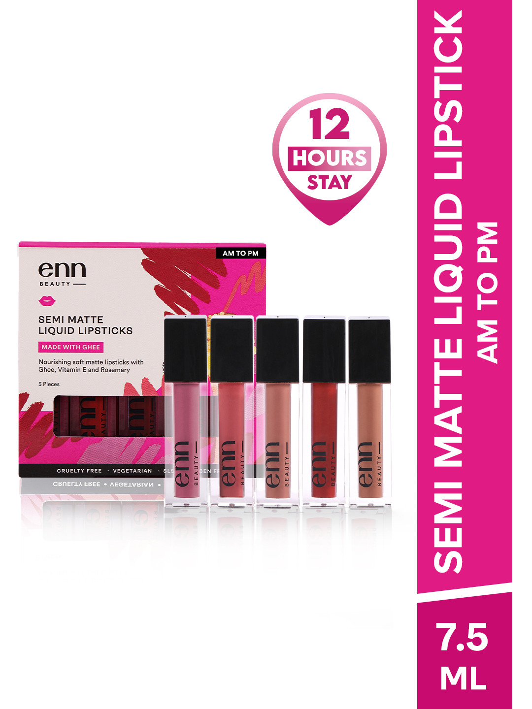 ENN Beauty Transfer Proof & 12-Hours Stay Liquid Lipstick Kit with Ghee - Intense Pinks