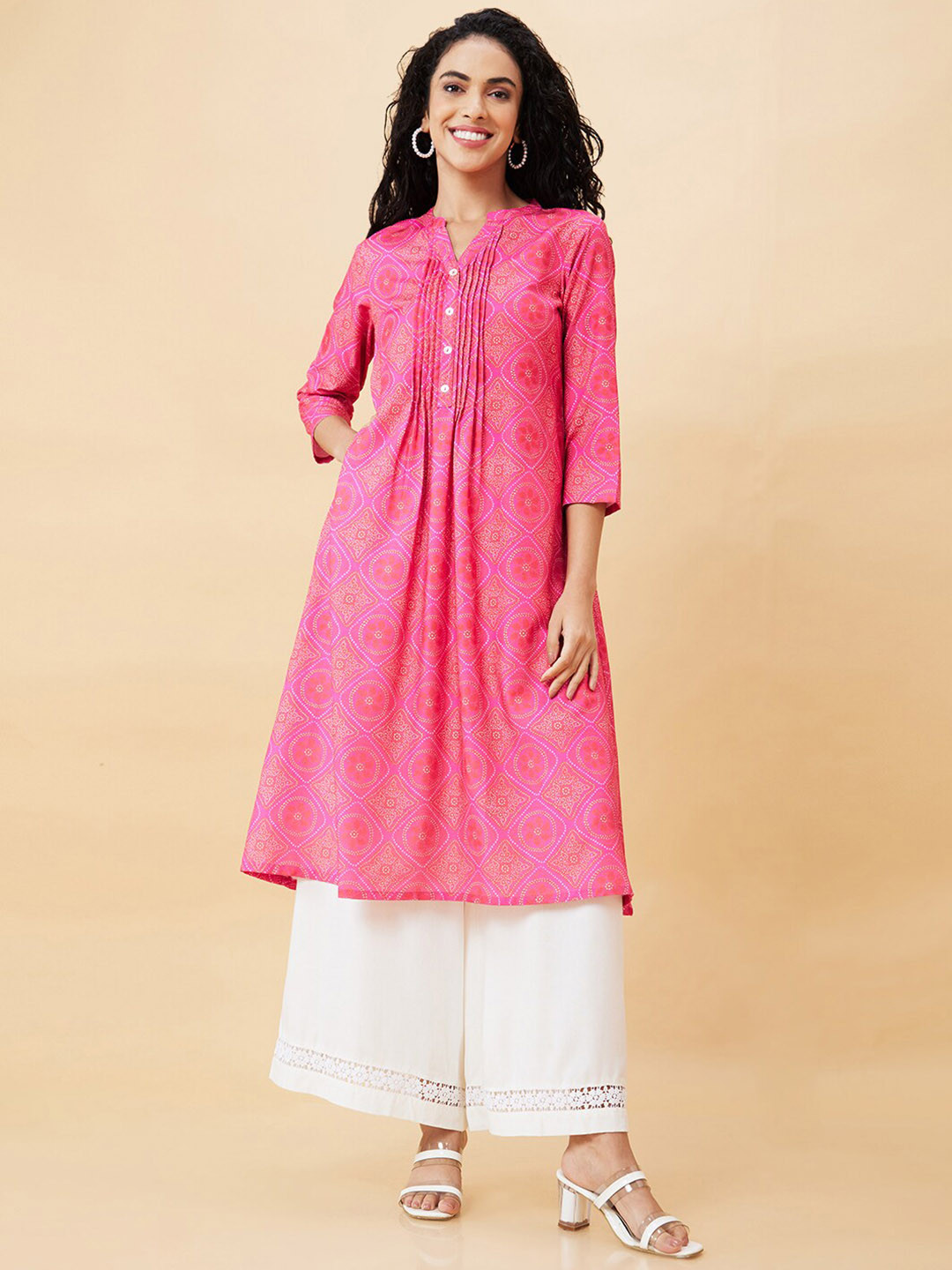 Globus Ethnic Motifs Printed Mandarin Collar A-Line Kurta
