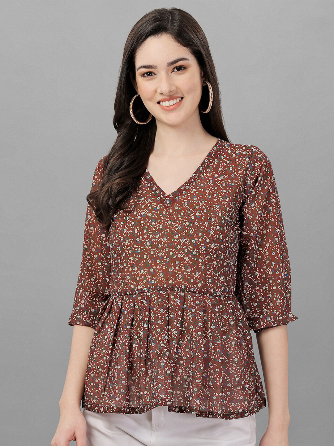 SIDYAL Floral Printed Georgette Peplum Top