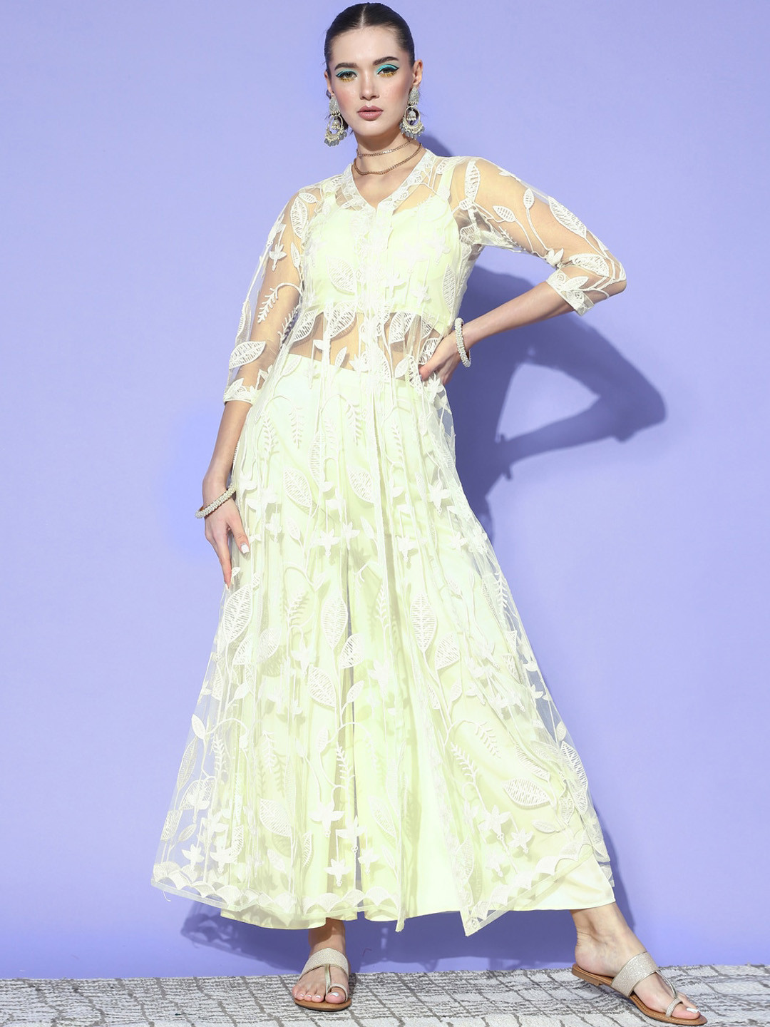 Kvsfab Satin Top With Palazzo With Jacket