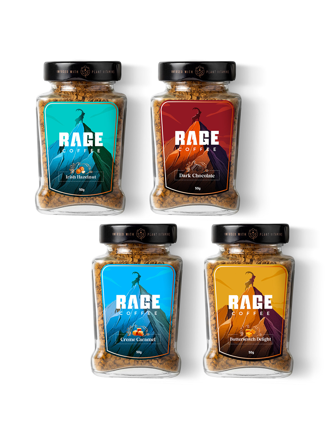 Rage Coffee Set Of 4 Irish Hazelnut, Dark Chocolate, Creme Caramel & Butterscotch Delight