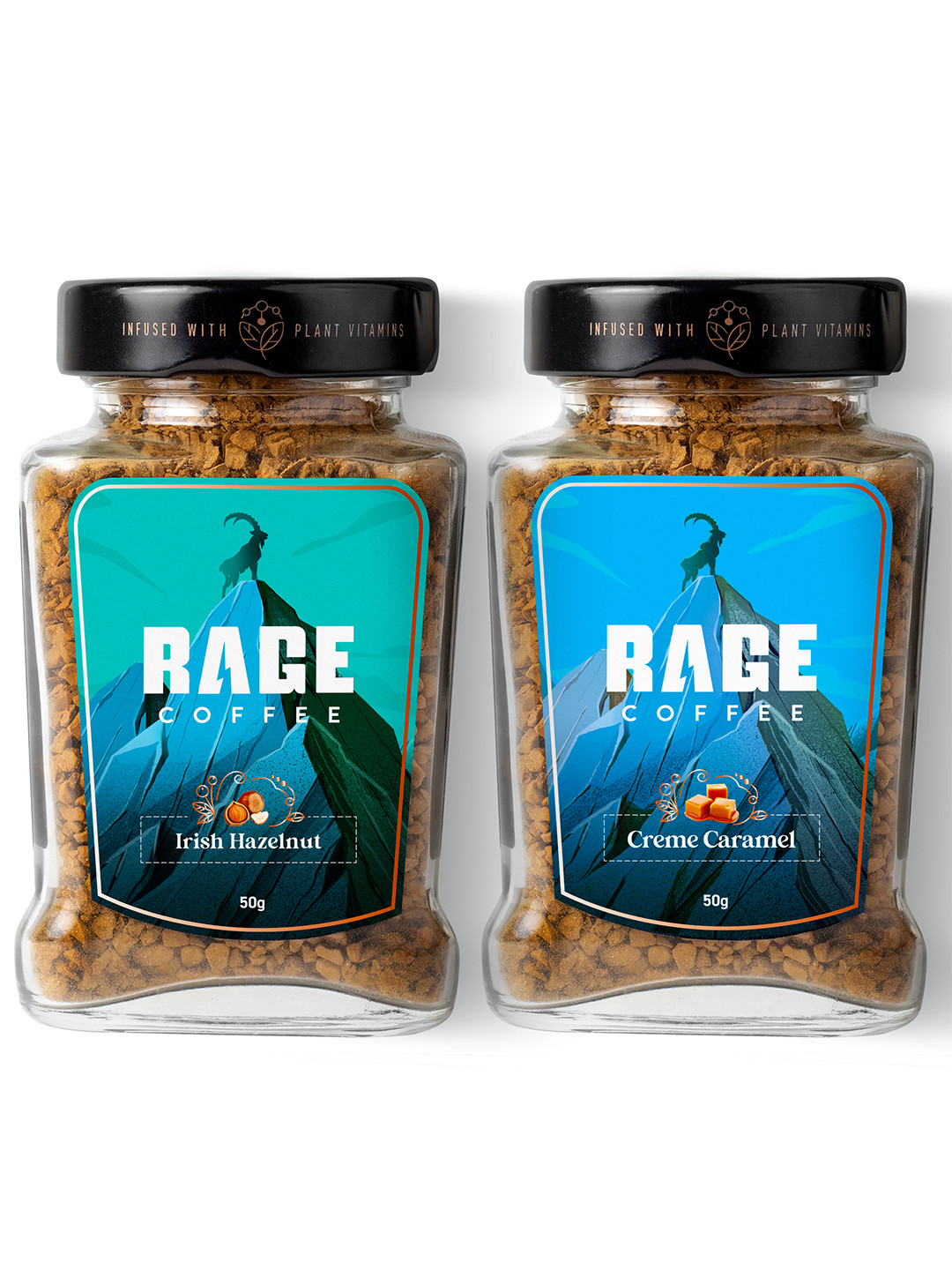 Rage Coffee Set Of 2 Irish Hazelnut & Creme Caramel Flavoured Coffee-50 gms Each