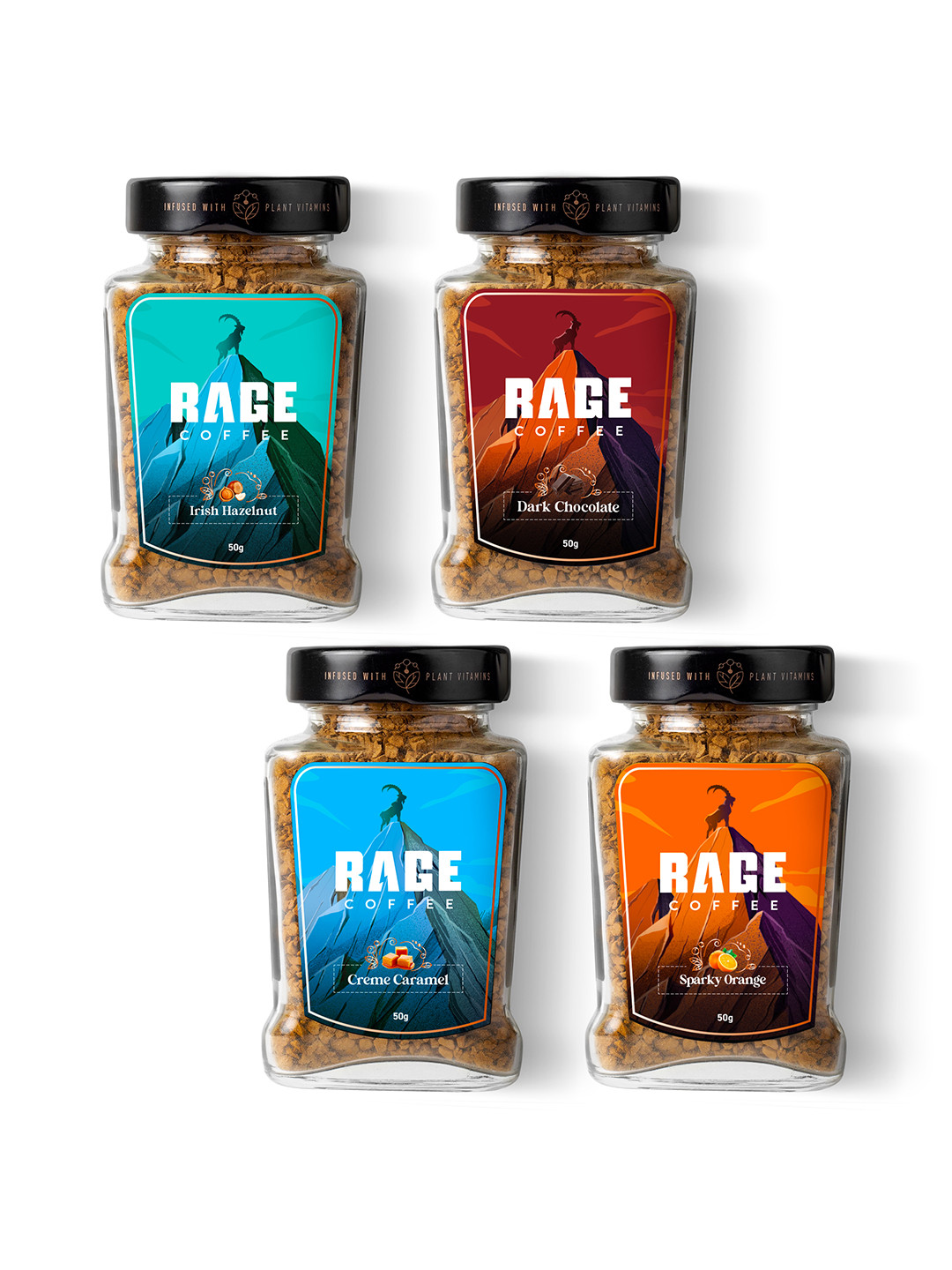 Rage Coffee Set Of 4 Irish Hazelnut, Dark Chocolate, Caramel & Sparky Orange-50g Each