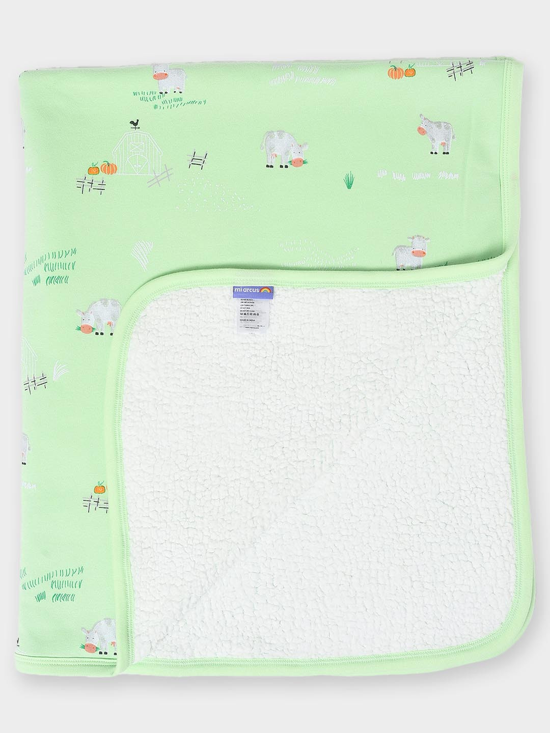 MiArcus 100% Cotton Knitted Dual Layer Animal Print Warm Sherpa Blanket- Green