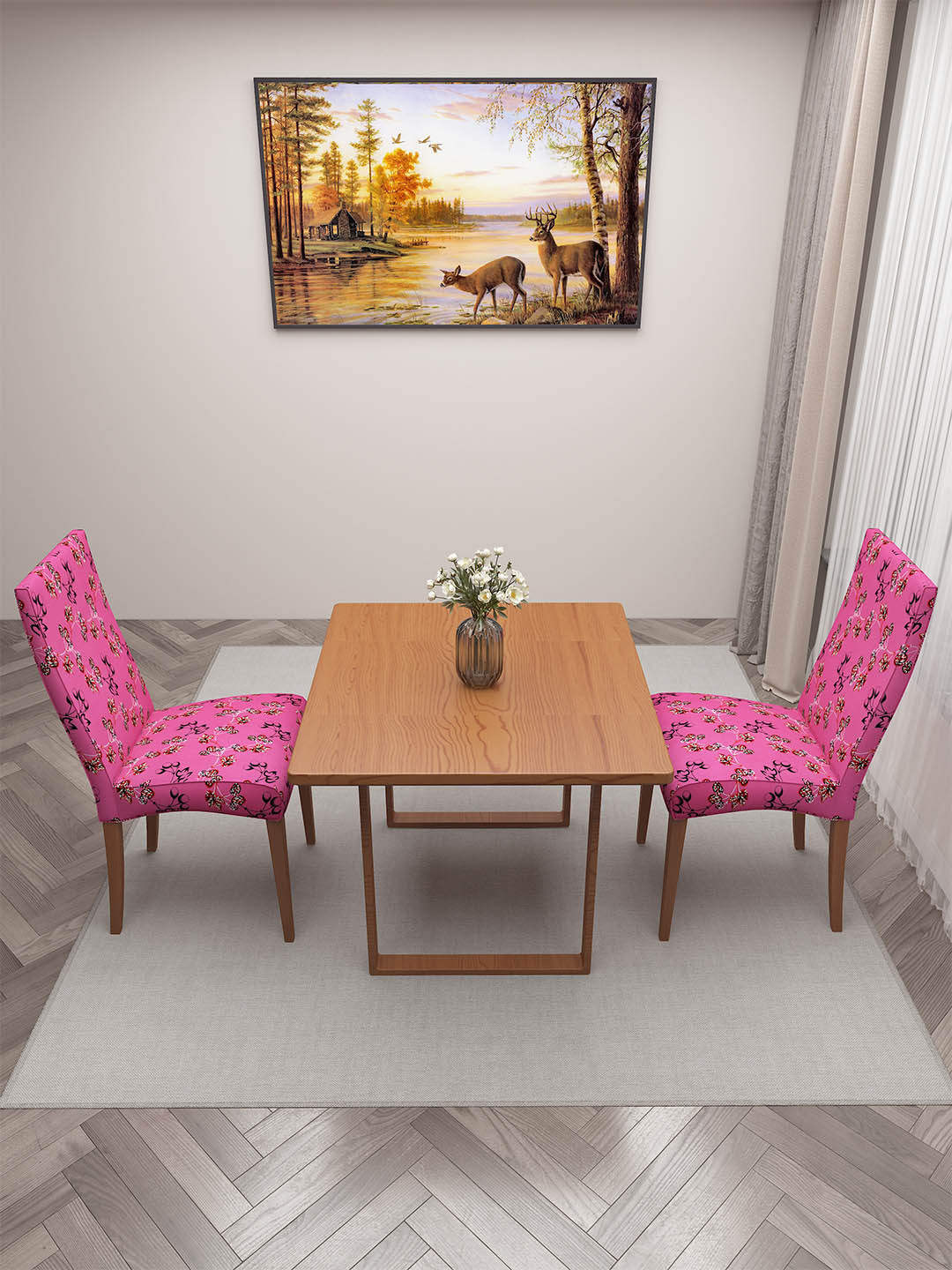 DREAM CARE Pink & Red 2 Pieces Printed Chair Covers