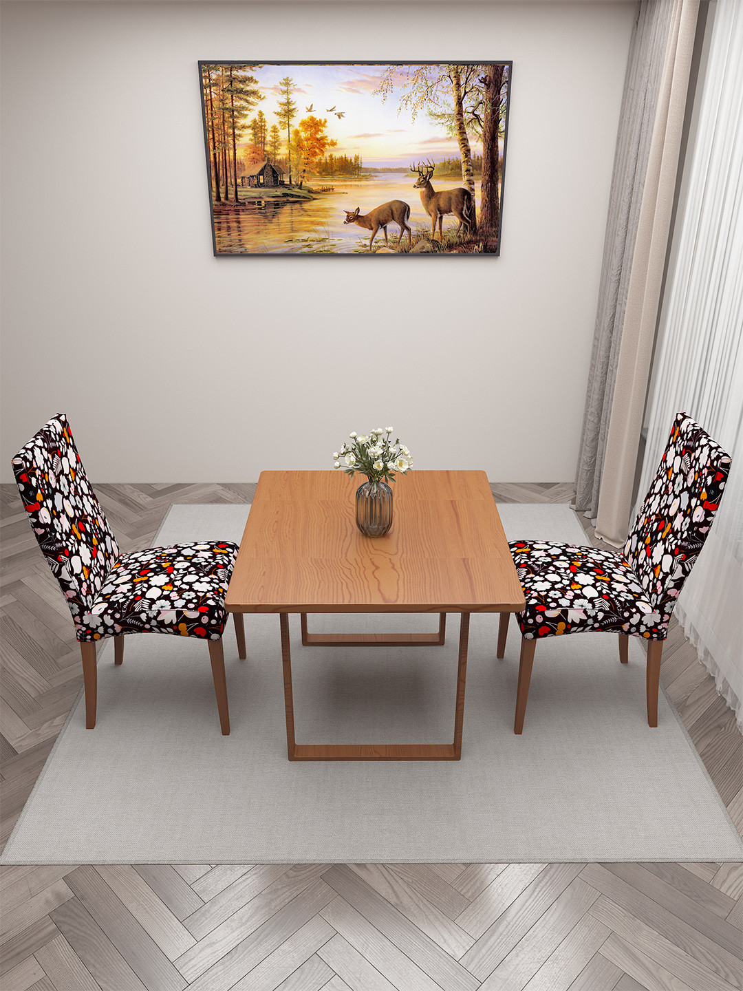 DREAM CARE Coffee Brown & white 2 Pieces Printed Chair Covers