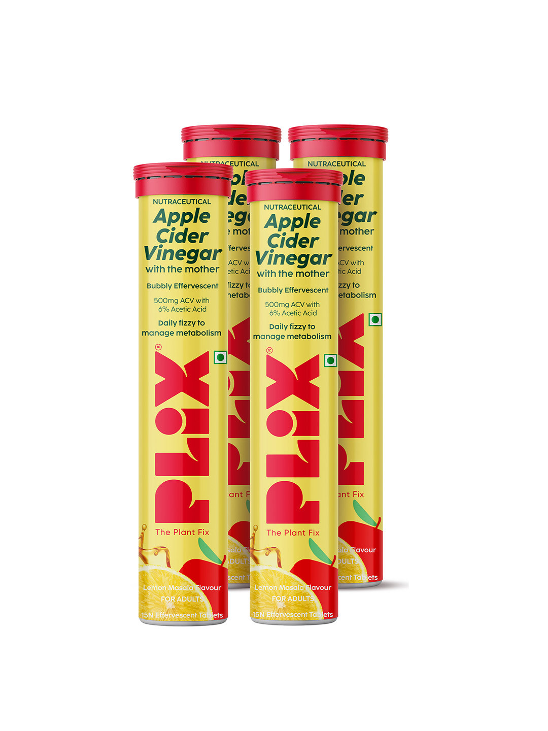 PLIX THE PLANT FIX Set Of 4 Apple Cider Vinegar Tablet- Lemon Masala - 15 Tablet each