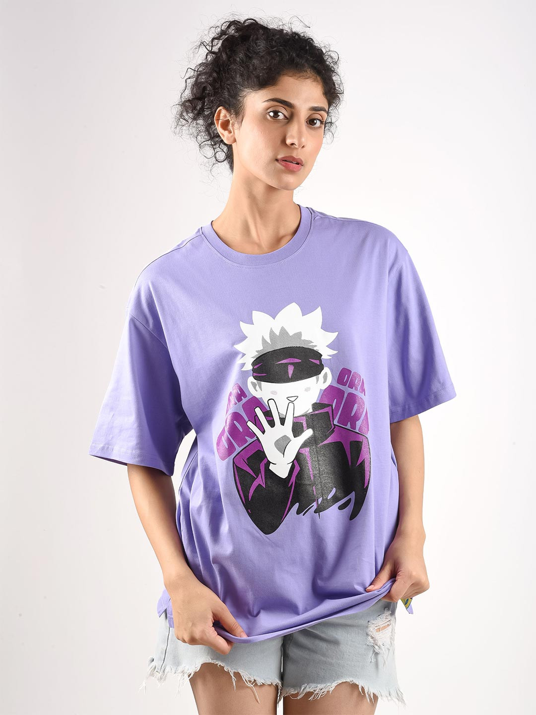 COMICSENSE Anime Inspired Jujutsu Kaisen Ora Ora Cotton Print Bio Finish Oversized T-shirt