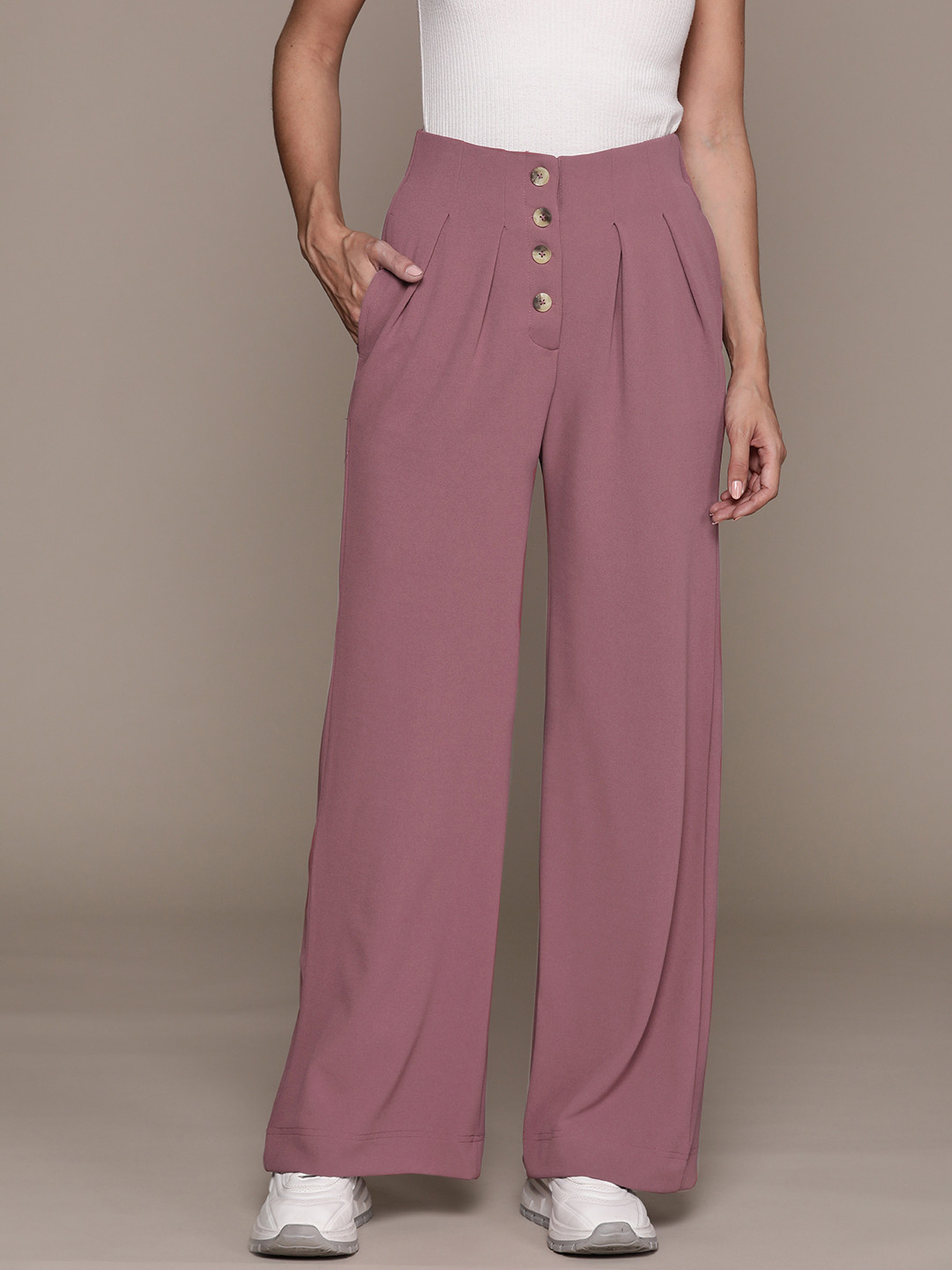 The Roadster Lifestyle Co. Women Solid High Rise Pleated Korean Pants