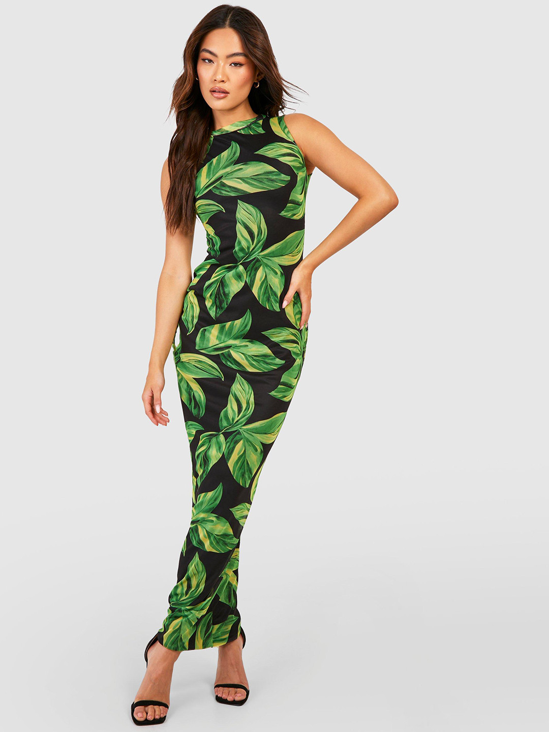 Boohoo Leaf Print Bodycon Maxi Dress