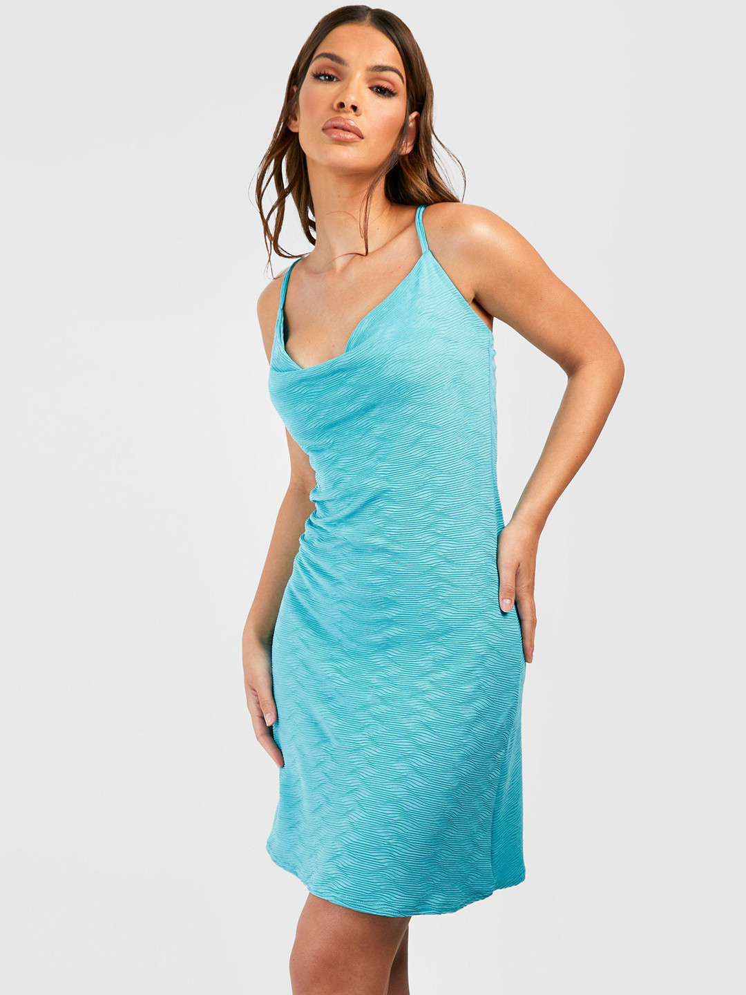 Boohoo Cowl Neck Dress Boohoo Floral Printed Cowl Neck Satin Mini