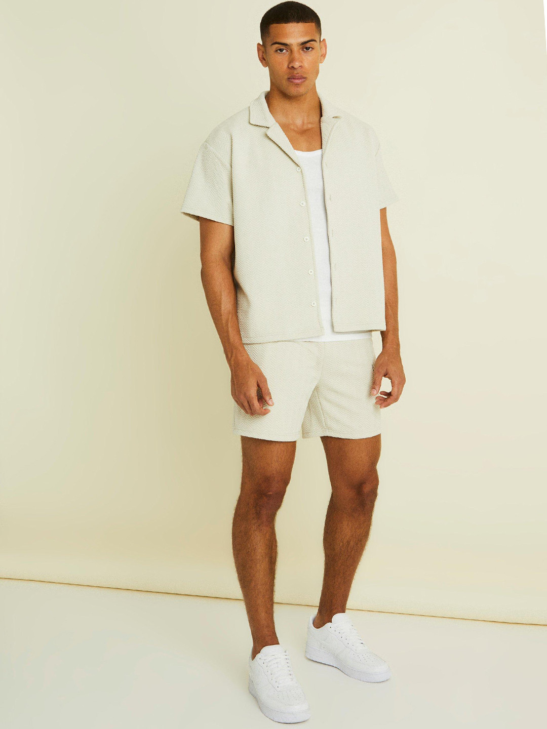 boohooMAN Herringbone Pattern Co-Ords Set