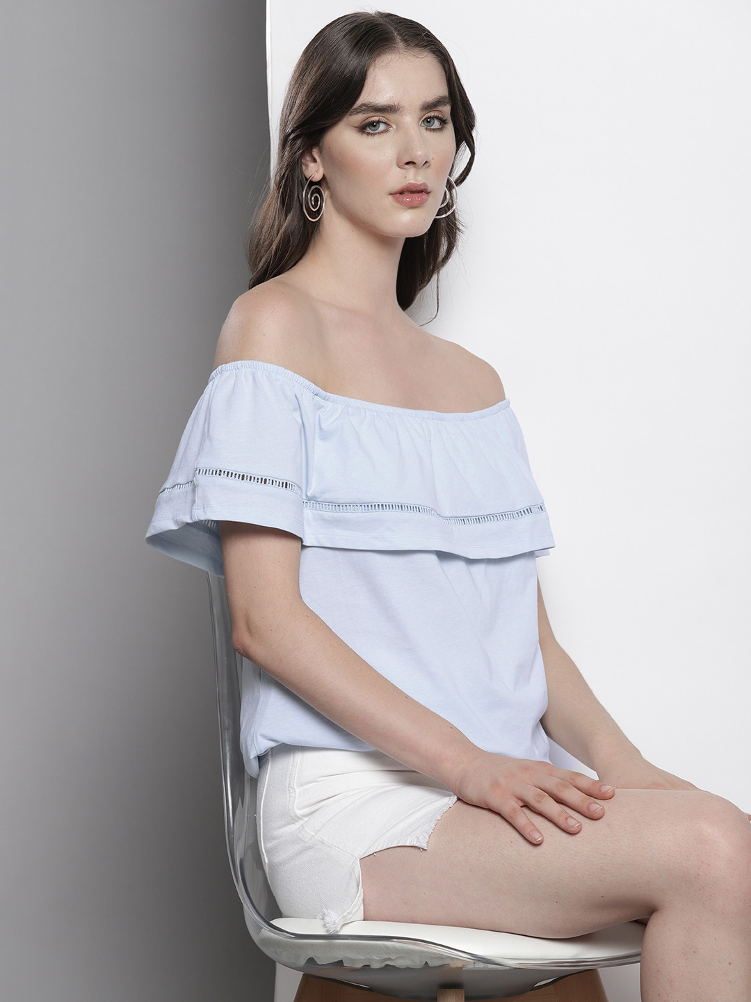 DOROTHY PERKINS Pure Cotton Lace Inserts Off-Shoulder Layered Top