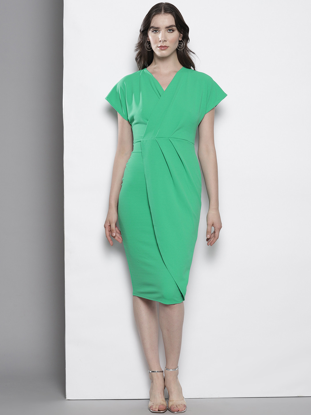 Boohoo Extended Sleeve Wrap Midi Dress