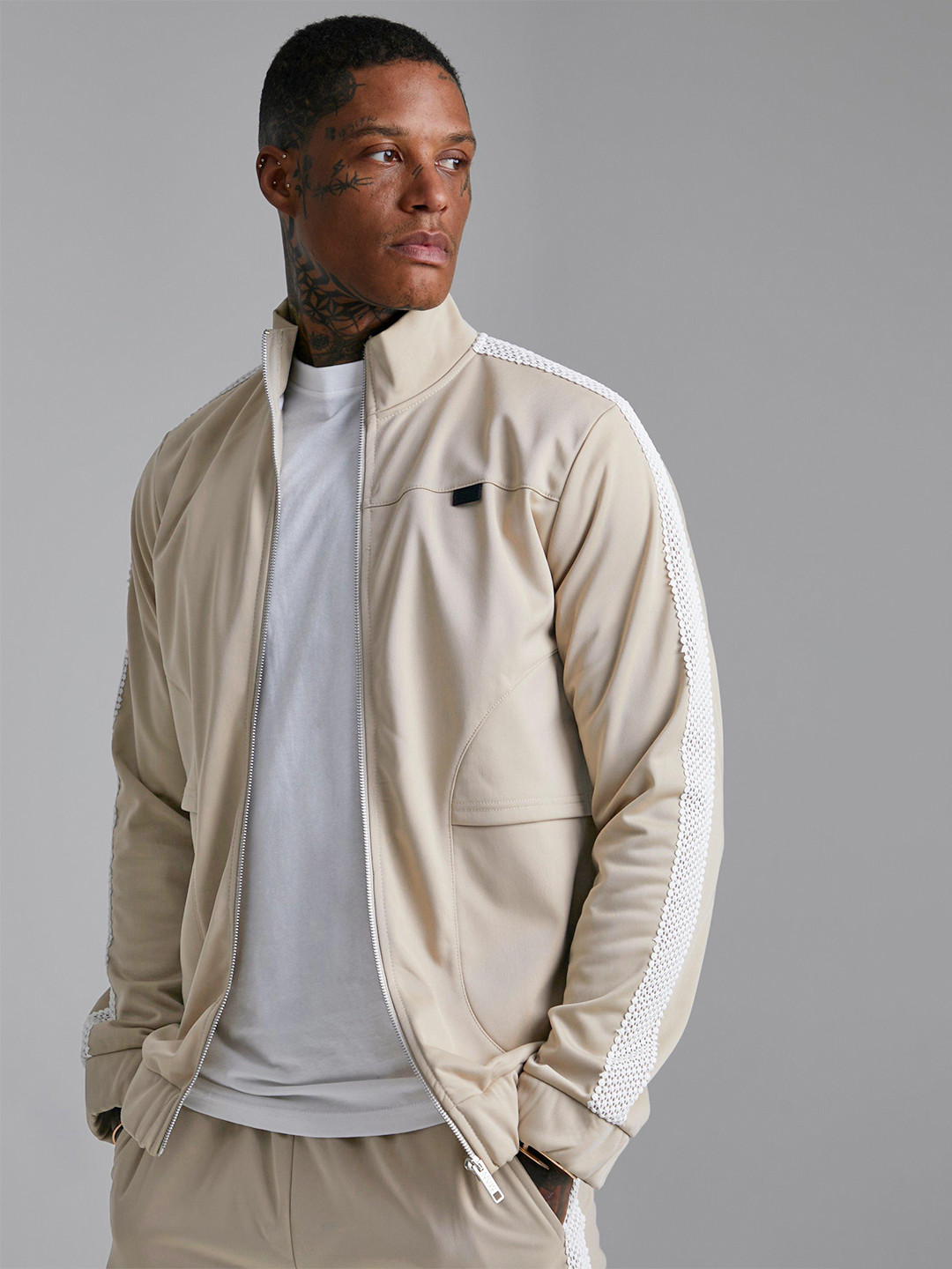 boohooMAN Mock Collar Tape Detail Sweatshirt