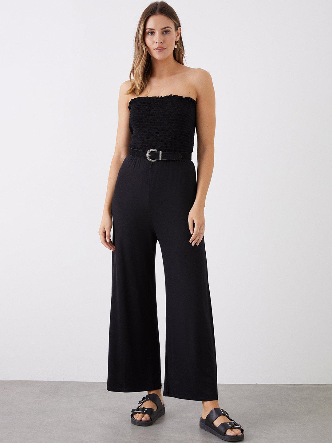 DOROTHY PERKINS Solid Bandeau Smocked Detail Basic Jumpsuit