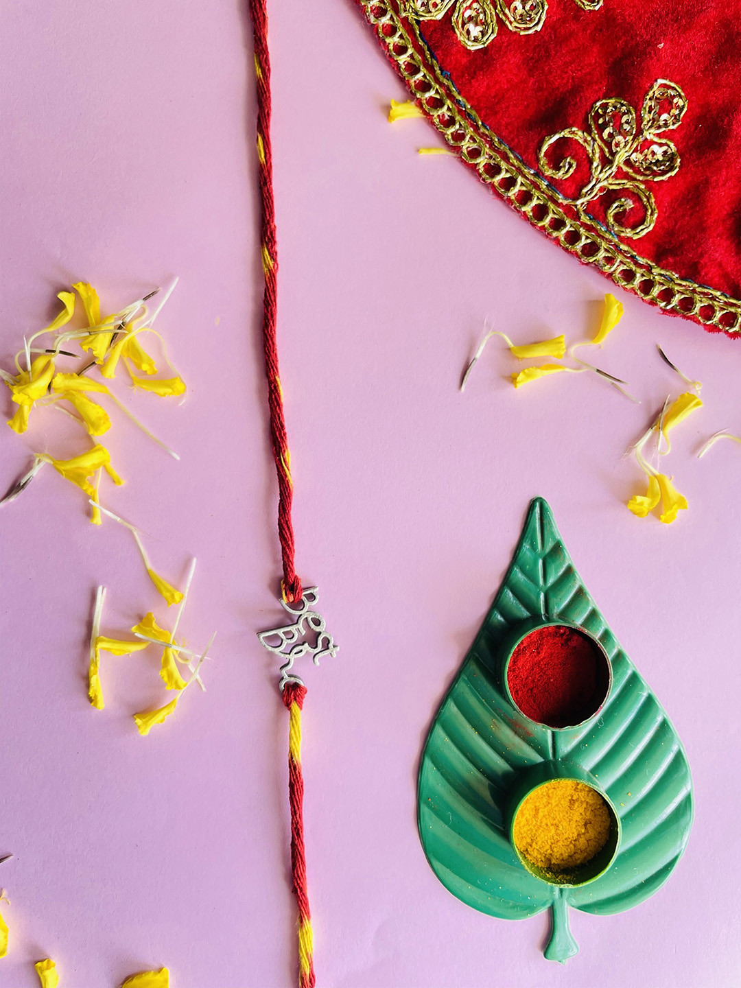 justpeachy Set Of 2 Best Bro Charm Rakhis With Roli & Akshat