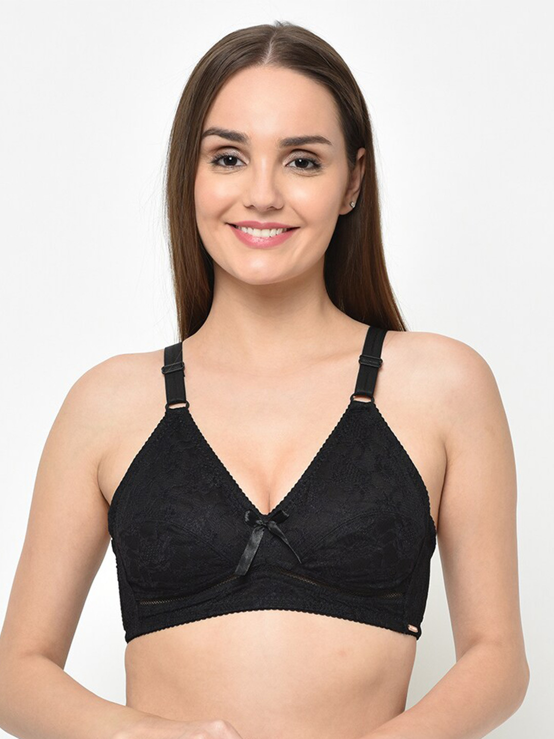 Da Intimo Black Lightly Padded Medium Coverage Everyday Bra With All Day Comfort