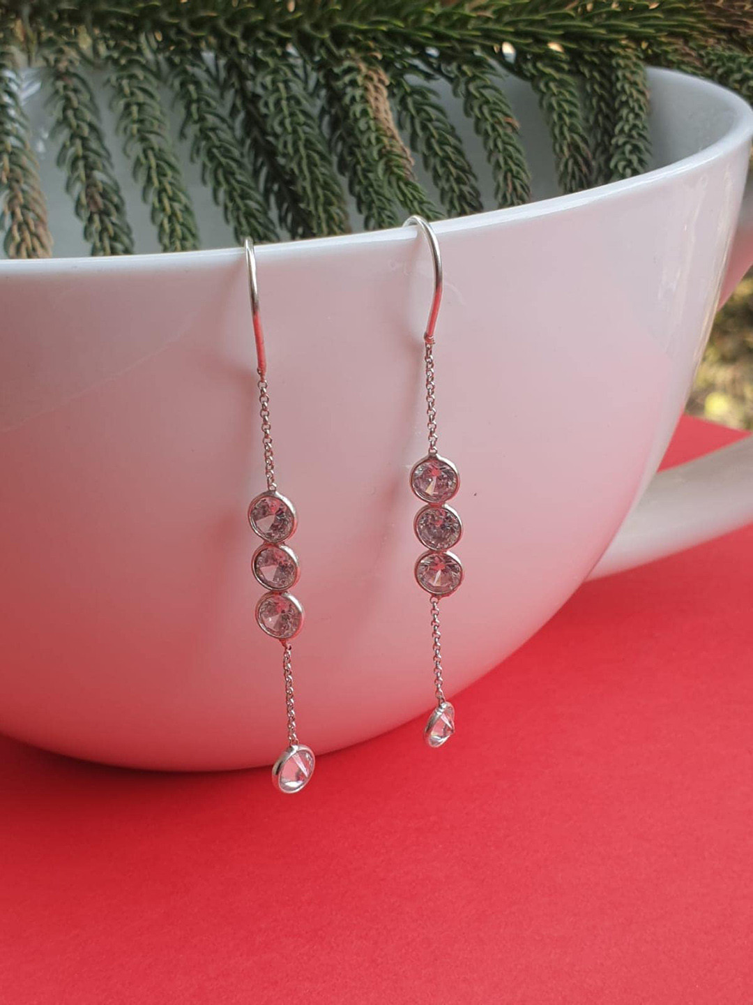 FIROZA Silver-Plated Contemporary Sui Dhaaga Drop Earrings