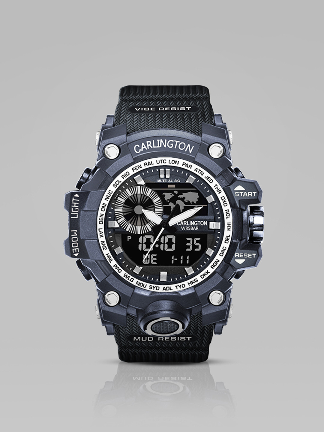 CARLINGTON Men Textured Straps Analogue And Digital Chronograph Watch CT 3388