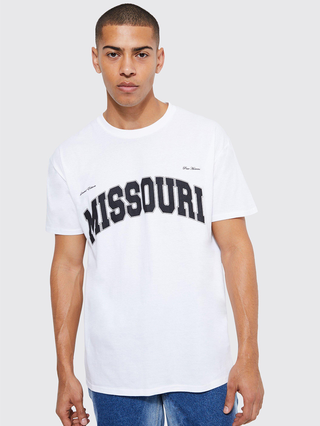boohooMAN Oversized Missouri Printed Drop-Shoulder Sleeves T-shirt