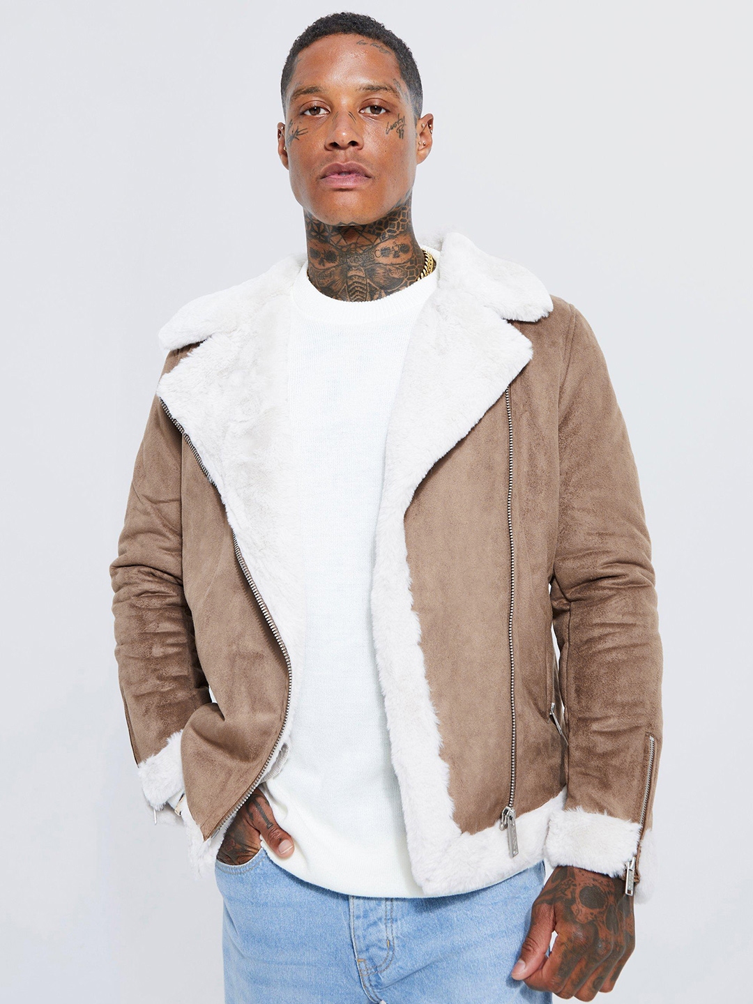 Boohooman faux fur jacket best sale