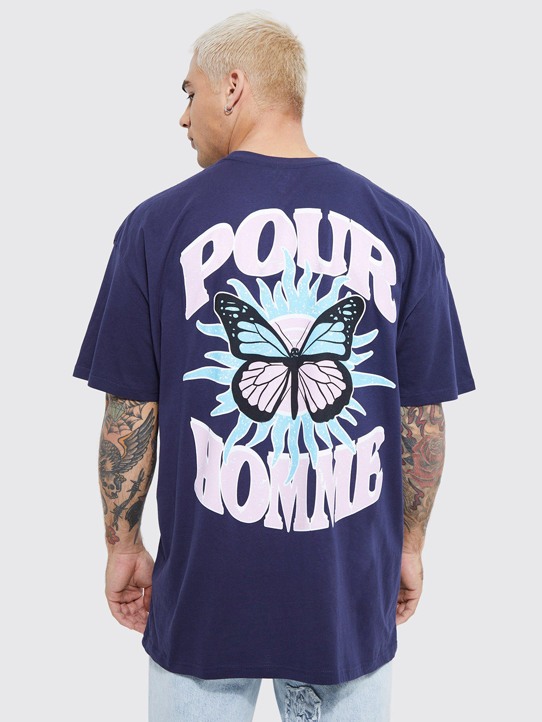boohooMAN Butterfly Pour Homme Printed Drop-Shoulder Sleeves Cotton Oversized T-shirt