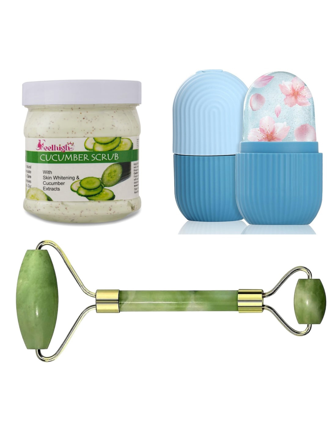 FEELHIGH Cucumber Scrub with Facial Ice Roller & Facial Massager