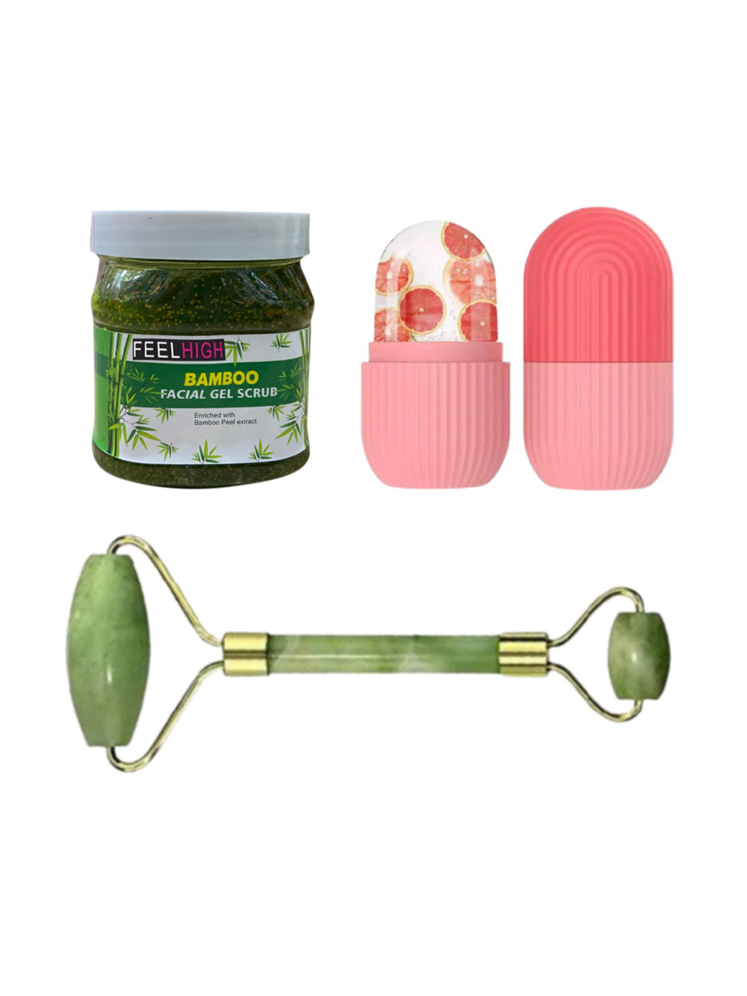 FEELHIGH Bamboo Gel Scrub with Facial Ice Roller & Facial Massager