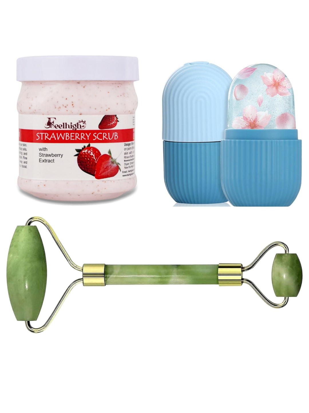 FEELHIGH Strawberry Scrub with Facial Ice Roller & Facial Massager